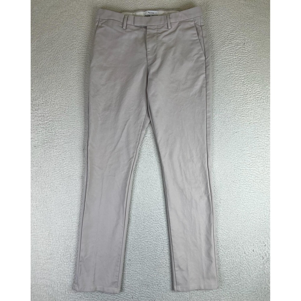 Reiss Eastbury Pants Mens 32x32 Beige Slim Fit Stretch Chino Casual Office
